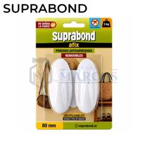 PERCHA AUTOADHESIVA REMOVIBLE 80MM BLANCA X 2 UNID