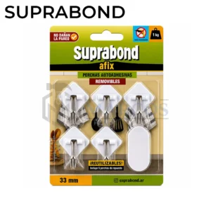 PERCHA AUTOADHESIVA REMOVIBLE 33MM BLANCA X 5 UNID